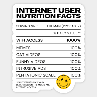 Internet User Nutrition Facts - White - Internet Explorer Funny Memes Cat Videos Sticker